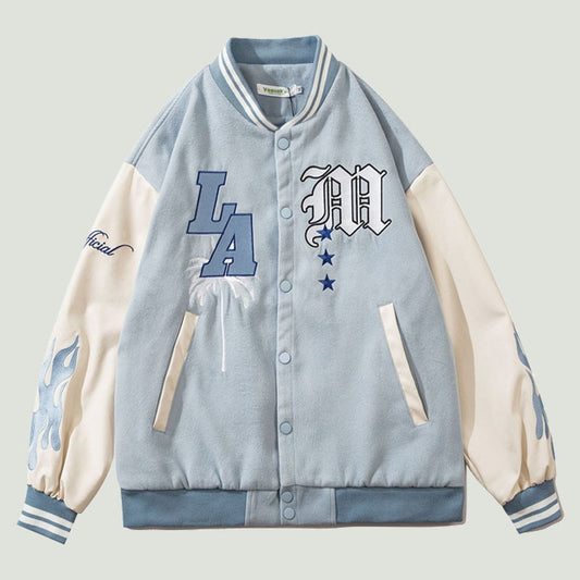 Honey Bee Letters Embroidery Loose Bomber Varsity Jacket